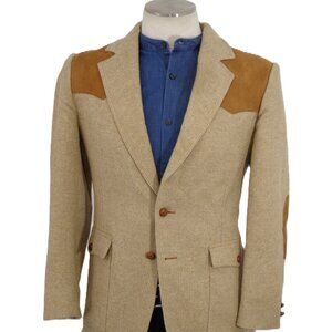 44L Pendleton 100% Virgen Wool Herringbone Sport Coat Slim Fit Patch Elbow Yoke